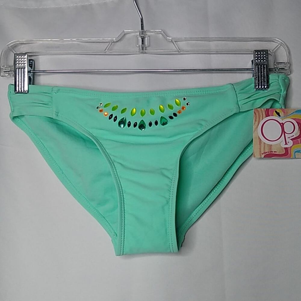 OP Juniors Bikini Bottom Lost Jewel Side Tab Green Small